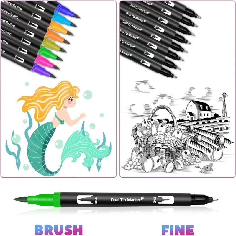 Product Introduction of 12-120 Colors Set Dual Tip Art Marker Watercolor Brush Fineliner Pen For Drawing Painting Double Head Fine Liner Stationery Pain 5