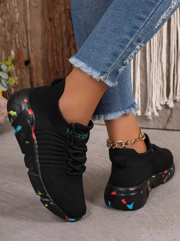 Women's Fashionable Lace Up Low Top Sneakers, Casual Breathable Comfortable Sports Running Shoes, All-match Round Toe Chunky Sneakers for Daily Wear 5