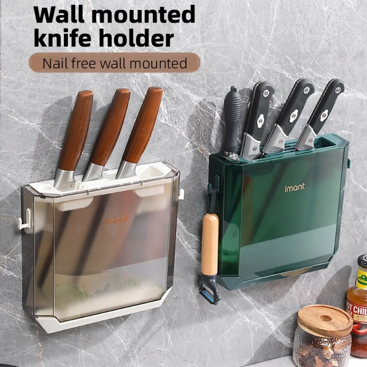 Buthcery Knife Racks Kitchen Knife Holder Rack Wall Mounted Knife Hanging Storage PET ...