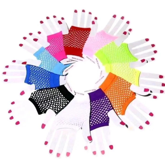 1 Lusin sarung tangan jaring pendek fashionable/Sarung tangan jaring aksesoris menari/Sarung tangan jaring pendek warna warni