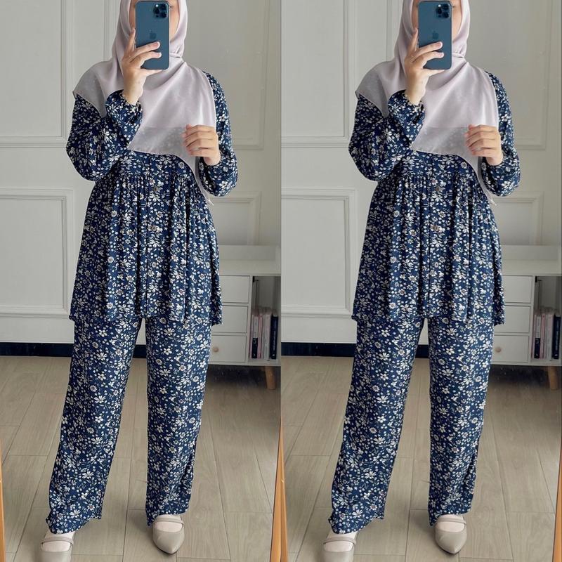 ONE SET PIYAMA RAYON VISCOSE / PIYAMA RAYON PREMIUM / PIYAMA KOMBINASI / PIYAMA MOTIF ADA SIZE S M L XL Setelan 5