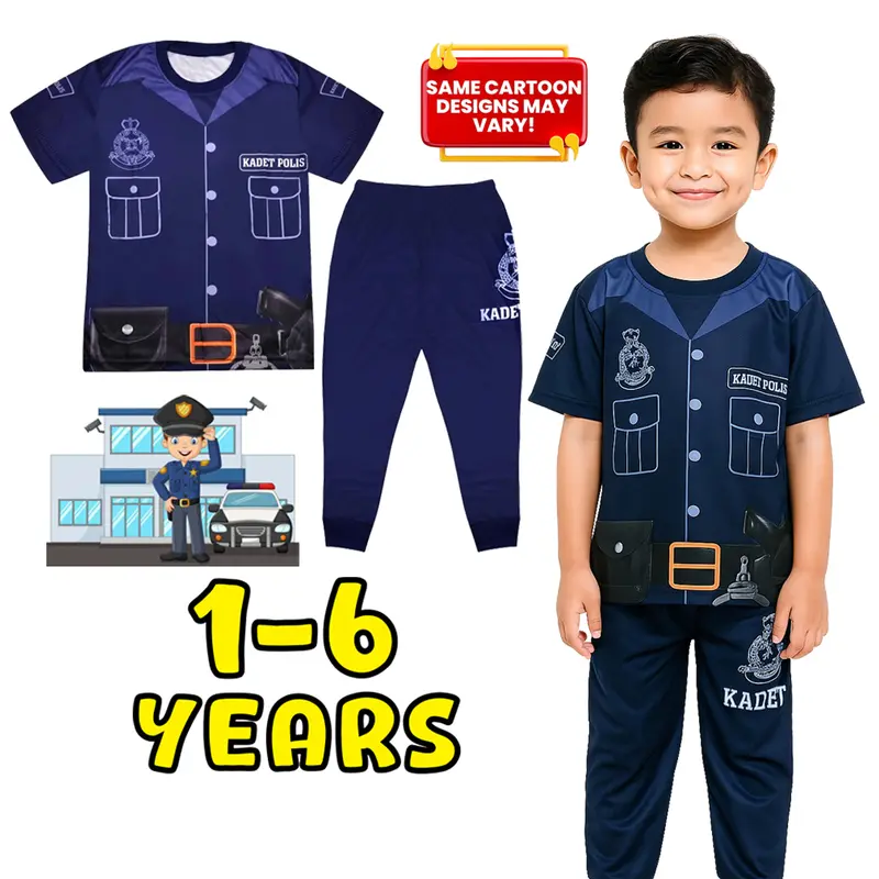 (1-12Y) Kids KADET POLIS Microfiber Full Print Pakaian Pajamas - TikTok ...