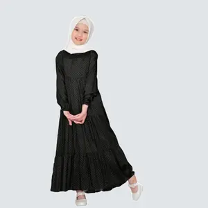 Gamis Anak Syari Bahan Rayon Baju Muslim Anak Motif Polkadot Usia 7-12Th Anak Tanggung