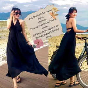 Dress Pantai Backless Dress Panjang Liburan Polos Nyaman