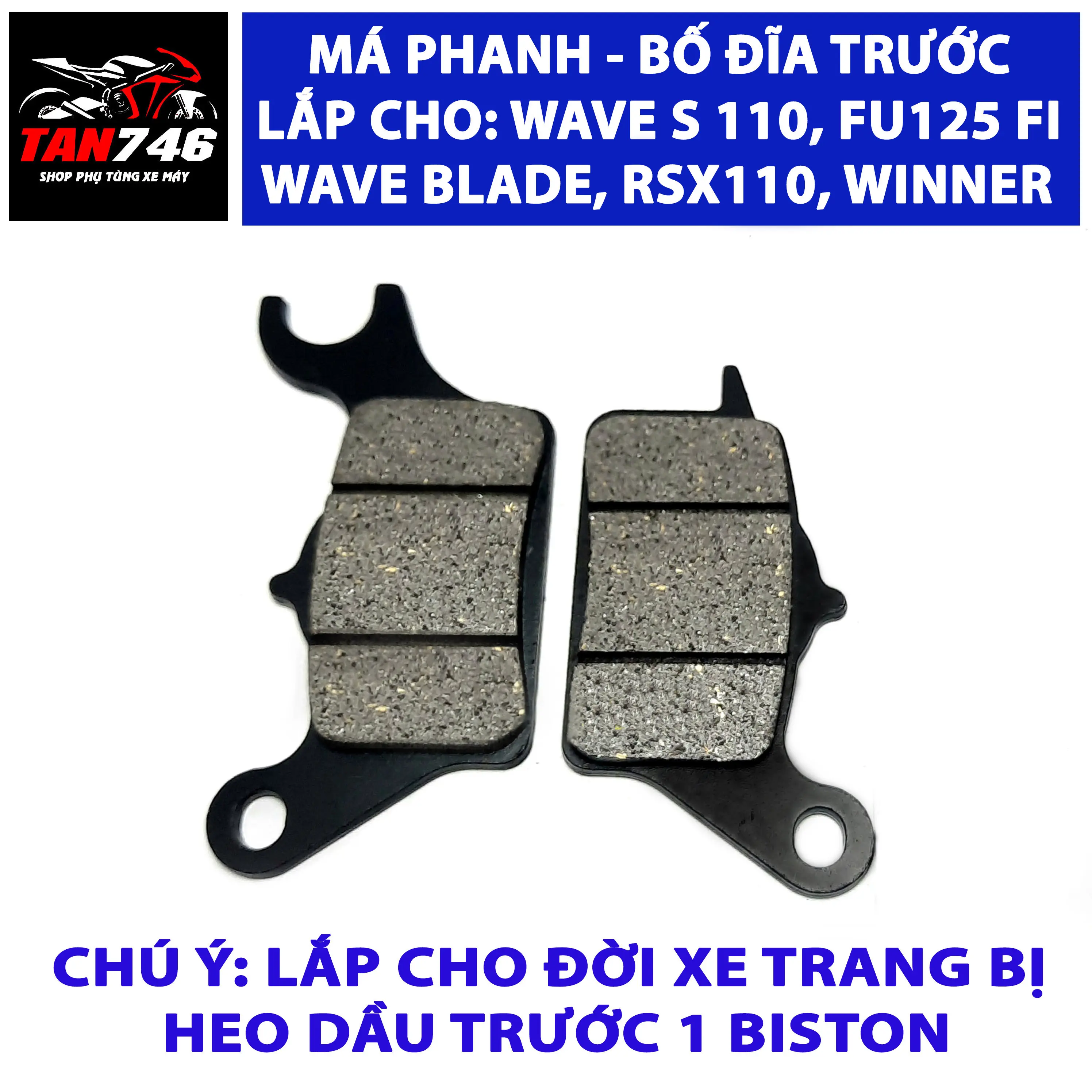 Má phanh bố thắng đĩa WS110, lắp cho Wave Rsx110, Trước Winner, Wave Blade, Future FI 125, Fu mập, Fu Led
