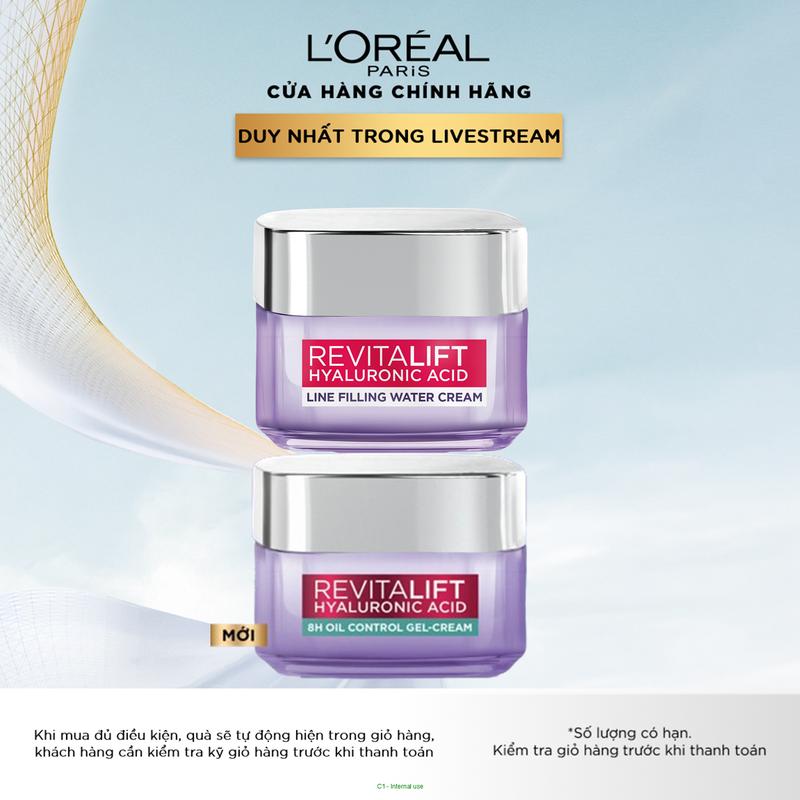 Bộ đôi kem dưỡng cấp ẩm mịn da và kem dưỡng kiềm dầu L'oreal Paris Revitalift Hyaluronic Acid (50mlx2)
