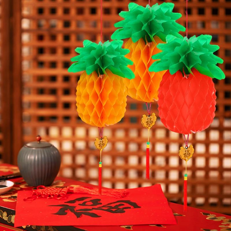 Product Introduction of Chinese Traditional Spring Festivals Pineapple Honeycomb Ball Lantern Oil-plastic Paper Hanging Lanterns Chinese New Year Gifts Decor 24