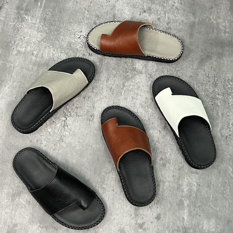 Dép Doctor Nam Quai Ngang Xỏ Ngón Da Bò WOSHOE Dép Nam Đế Cao Su Đúc, Khâu Đế, Mũi tròn