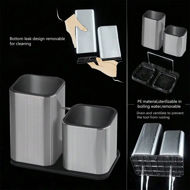 #KUP Stainless Steel Kitchen Utensil Storage Can, Cutlery Holder For Forks, Knives, Spoons 4