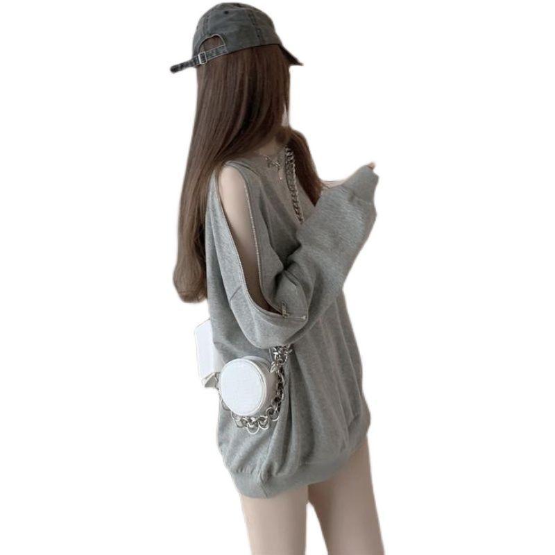 Product Introduction of Áo Dáng Rộng Trễ Vai, Phong Cách Lười Biếng, Áo Dài Tay, Cổ Thuyền Có Khóa Kéo, Áo Nỉ Áo Chui Đầu, Dành Cho Nữ, Hàng Mới Về Đầu Mùa Thu, Phong Cách Gợi Cảm, Áo Phông, 20242024 7