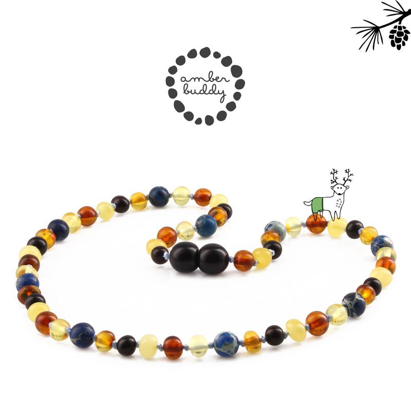Amber Buddy - JN101 Kalung Amber dengan Deep Blue Imperial Jasper untuk Junior. 38cm [ FREE BANGLE ] 1