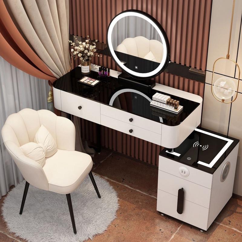  L2 Bàn trang điểm có sạc không dây loa Bluetooth có gương đèn Led cảm ứng 3 màu sặc không dây TẶNG KÈM GHẾ 