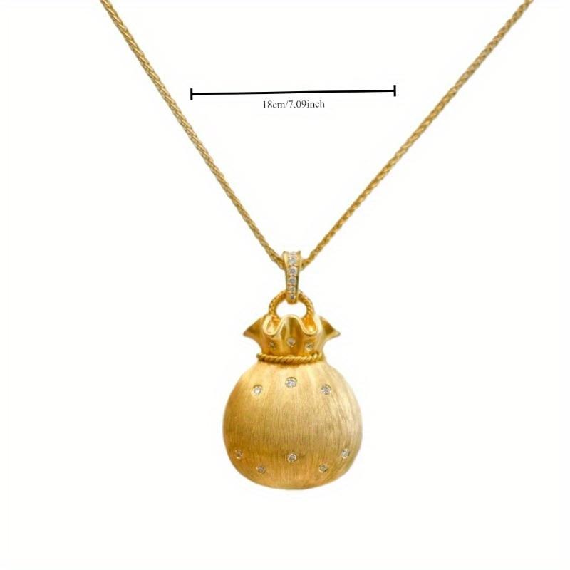 Product Introduction of 1pc Chinese Style 14K Golden Plated Alloy Drawstring Bag Pendant Necklace with Artificial Crystal Accents for Women - Autumn Daily Wear, Mardi Gras Day Gift for Wealth and Prosperity, Carnival/Mardi Gras/Masquerade 4