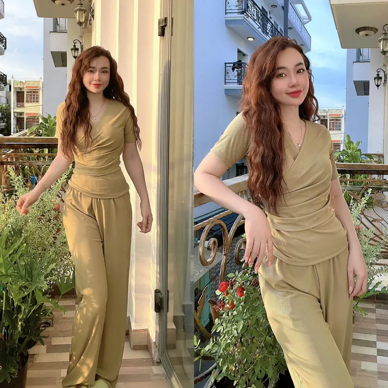 Set Bộ Nữ Thể Thao MỎNG MÁT  Thun Tăm Quần Dài Ôm Bo Ống Áo Thêu Chữ Tay Dài Khóa Kéo Sport Chạy Bộ Top 6