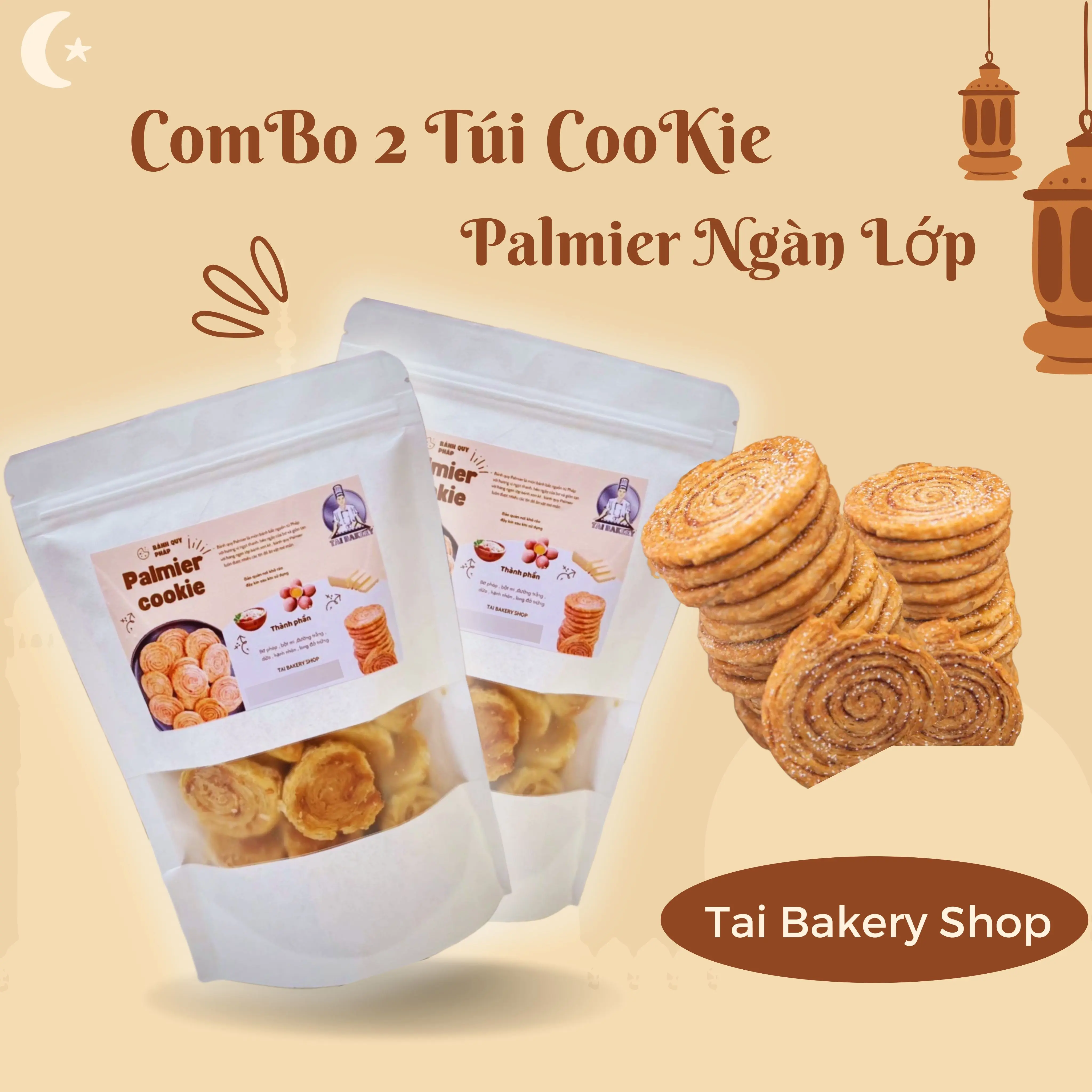 COMBO 2 TÚI COOKIE PALMIER NGÀN LỚP - TAI BAKERY
