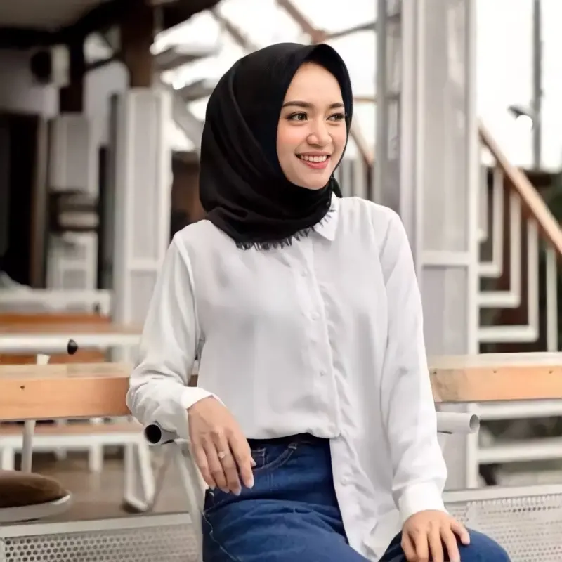 Crinkle Blouse hem cewek krah mandarin baju wanita kekinian bahan katun Crinkle air flow kemeja kerja atau formal krah shanghai