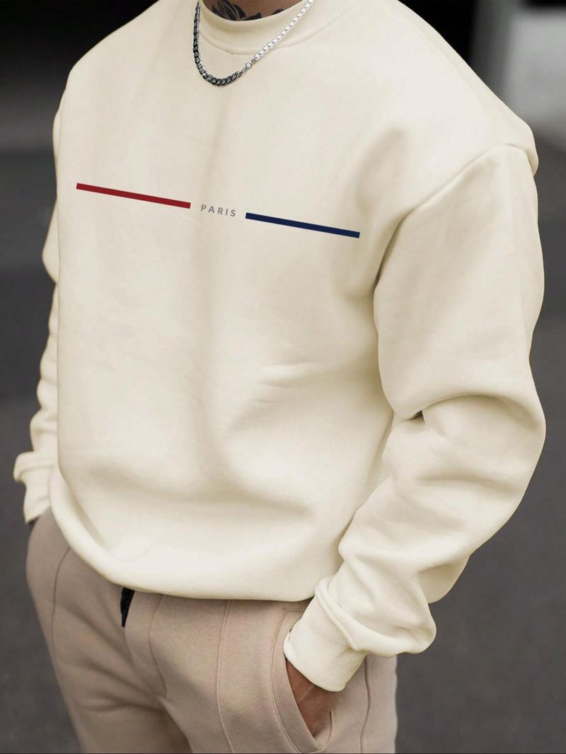 Product Introduction of Men's Letter Print Round Neck Sweatshirt, Regular Fit Casual Long Sleeve Crew Neck Pullover for Fall & Winter, Fashion Men's Top for Daily Wear 4