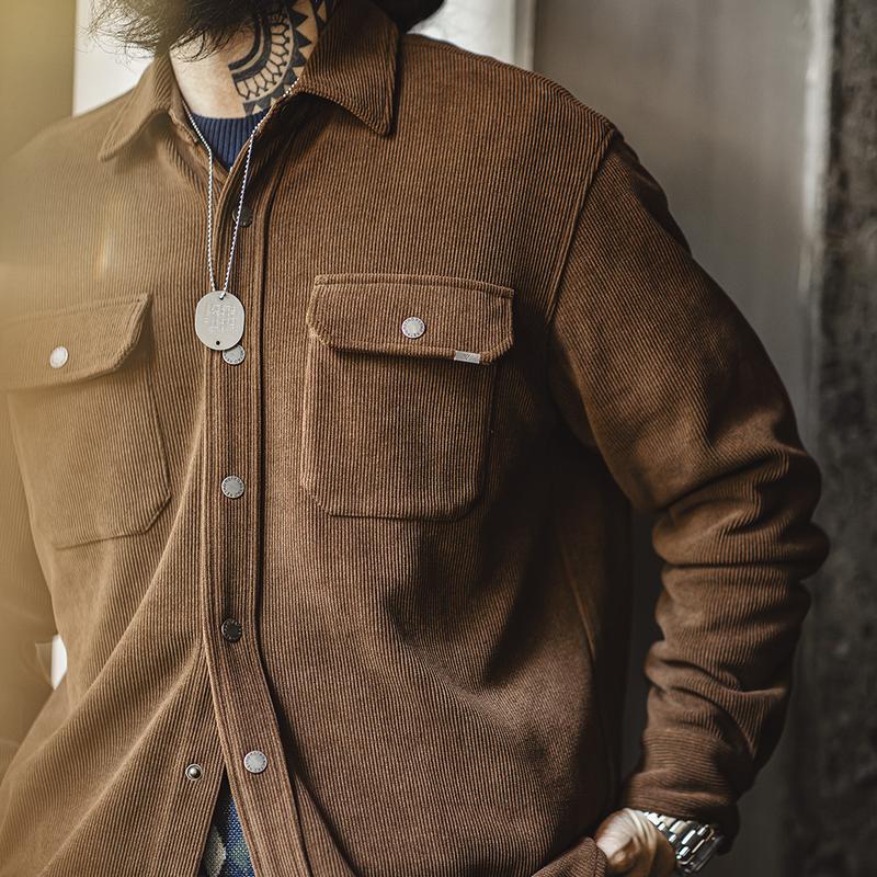 Áo Sơ Mi Vải Nhung Kẻ Cổ Điển Maden, Cổ Bẻ Áo Trơn, Vừa Vặn Thư Giãn, Áo Sơ Mi Thường Ngày Cổ Điển Dành Cho Nam Giới, Tay Áo Dài, Cài Cúc, Thoải Mái, Xu Hướng Mặc Ngoài, Thích Hợp Cho Mùa Thu