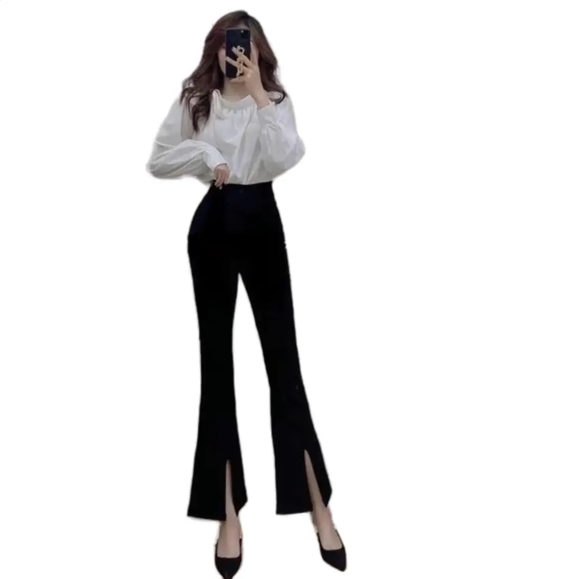 [ LOE02 ] Quần Ống Loe Xẻ Gấu Trước Cạp Cao Tôn Dáng  Quần Tây Ống Loe Xẻ Lưng Cao Xẻ Tà Ống Vẩy Cá Công Sở Hẹn Hò. Women Pants Ong