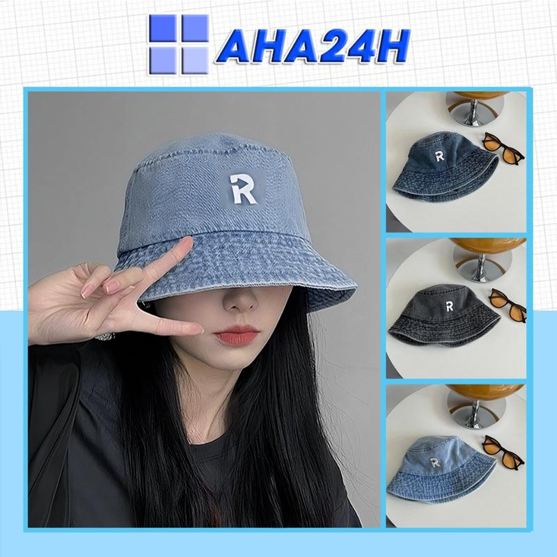 Mũ bucket chất jean thêu chữ R cá tính thời trang nam nữ AH1893 Nón Tai Bèo