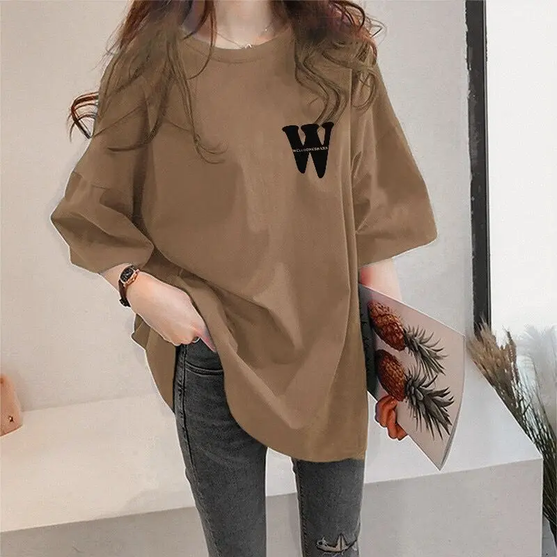 Brown Niche Design Non-Pilling Short-Sleeved T-shirt Women's Summer Korean Style 2023 New Loose Ins Comfort Cotton Round Neck Fashion Top Womenswear Collar