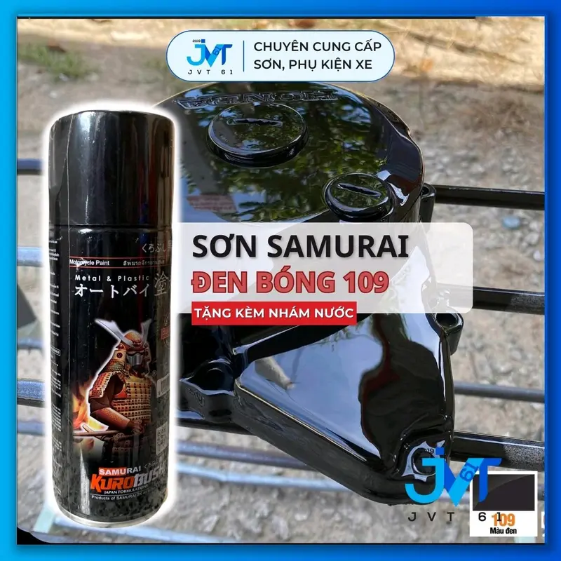 Sơn xịt Samurai 109 đen bóng 400ml – Bền màu, bám dính tốt 0