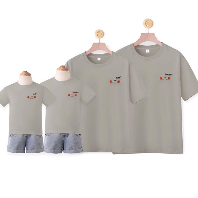 Set áo thun gia đình 3-4-5 người cao cấp hoạ tiết HAPPY LUCK chất vải cotton cao cấp. 4