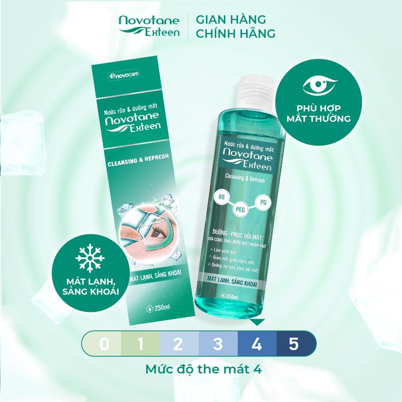 Nước rửa và dưỡng mắt Novotane Exteen Mát lạnh, Sảng khoái Giúp Làm Sạch Bụi Bẩn Dưỡng Mắt Hỗ Trợ tốt Giảm Khô Mắt, Mỏi Mắt 250ml