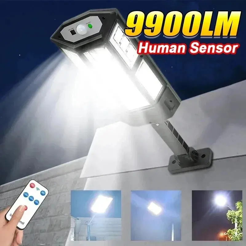 Đèn LED năng lượng mặt trời, Mới nhất, 9900LM, Đèn năng lượng mặt trời ngoài trời, Có cảm biến chuyển động, 4 kiểu thời trang, Không thấm nước IP65, Thích hợp cho sân Vườn năng lượng mặt trời, Đèn sân phố, Đèn lồng