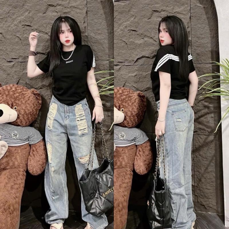 [Lello! Phối viền] Áo Thun Nữ From Ôm Thêu Hello! Phối Viền ,Cỏi Tròn,Tay Ngắn ,Vải Co Giản 4 Chiều