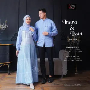 Baju Couple Pasangan Sarimbit Keluarga Muslim Gamis Lebaran 2025 Kombinasi Koko Dress Katun Silmi Inara Ivan Sky Blue baju gamis kapel suami istri