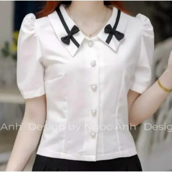 Áo Kiểu Nữ Công Sở Viền Nơ Cổ Top Sơ Mi