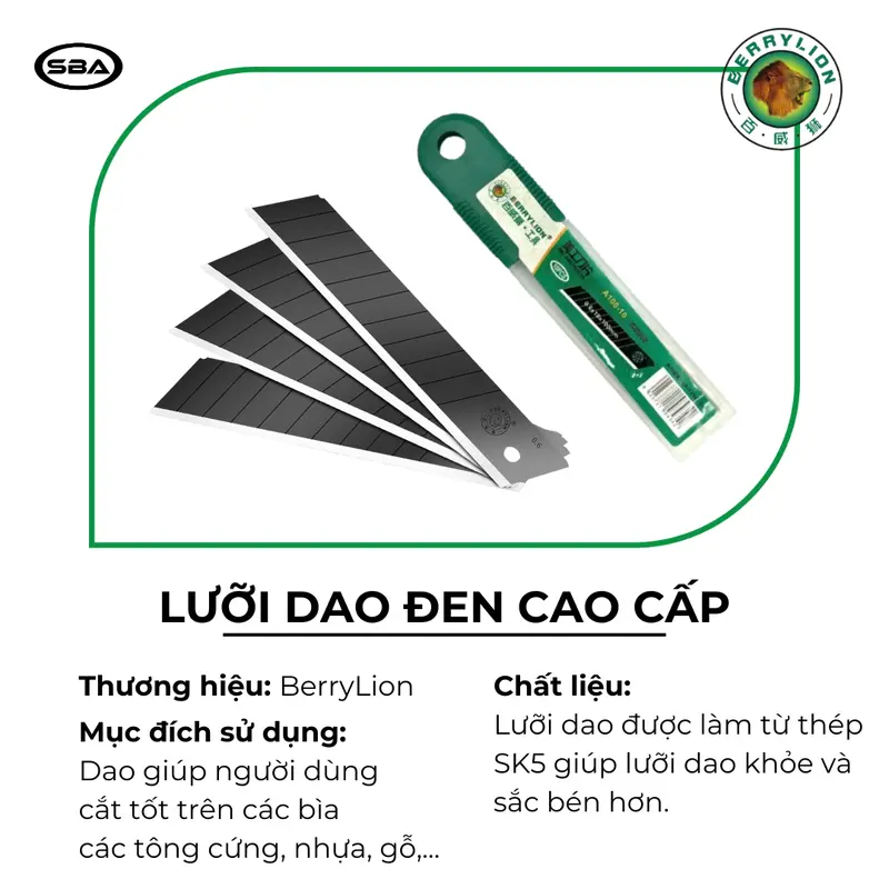 Lưỡi Dọc Giấy BerryLion Chất Liệu Thép Siêu Bền, 1 hộp 10 lưỡi 3