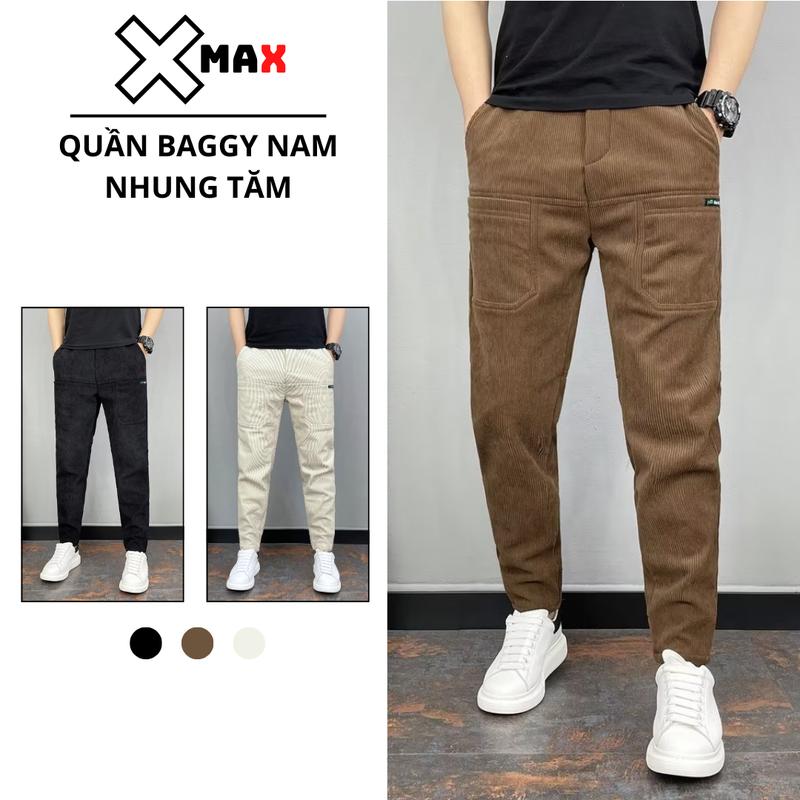 Quần baggy nam nhung tăm co giãn Xmax túi phía trước phong cách Hàn Quốc B080 Menswear Pants