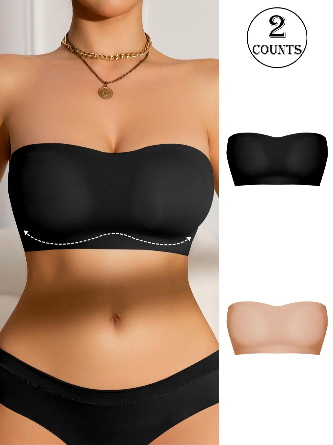 Women's Solid Color Wireless Push Up Bandeau Bra, Comfortable Breathable Non-slip Backless Strapless Bra, Soft Seamless Lingerie for Daily Wear