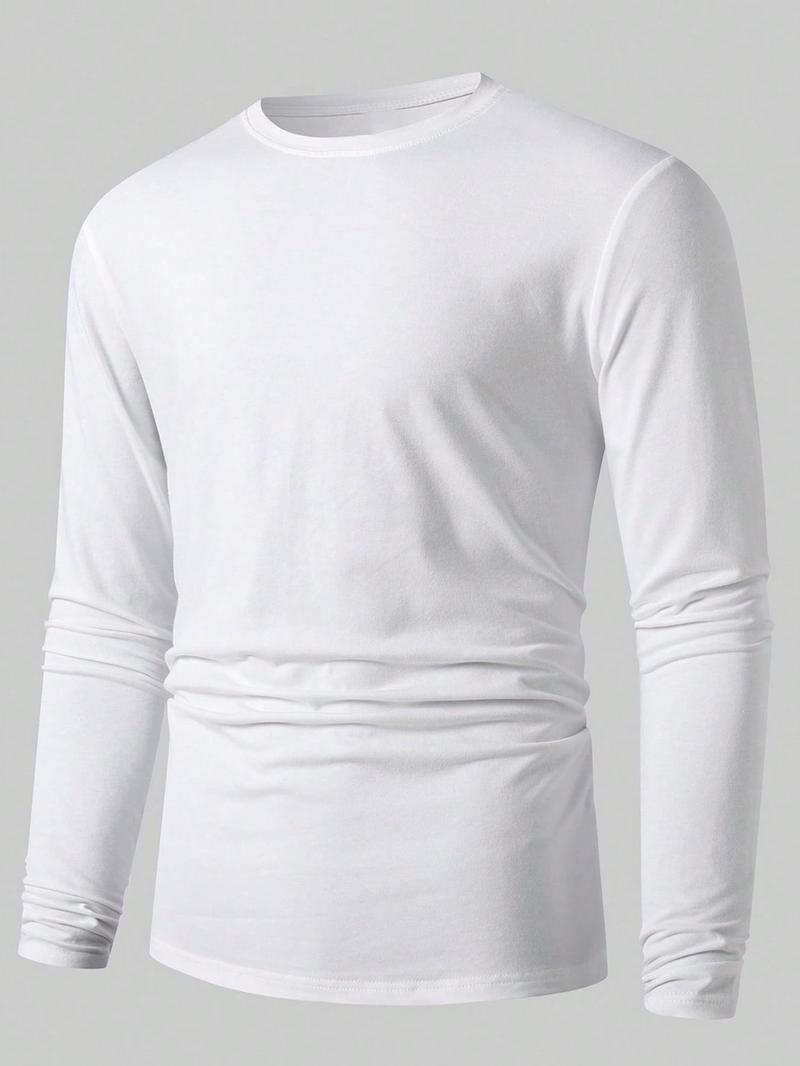Product Introduction of 【Plus Size】 Solid Long Sleeve Tee, Casual Comfy T-shirt for Fall & Winter, Men's Clothes for Daily Wear 1