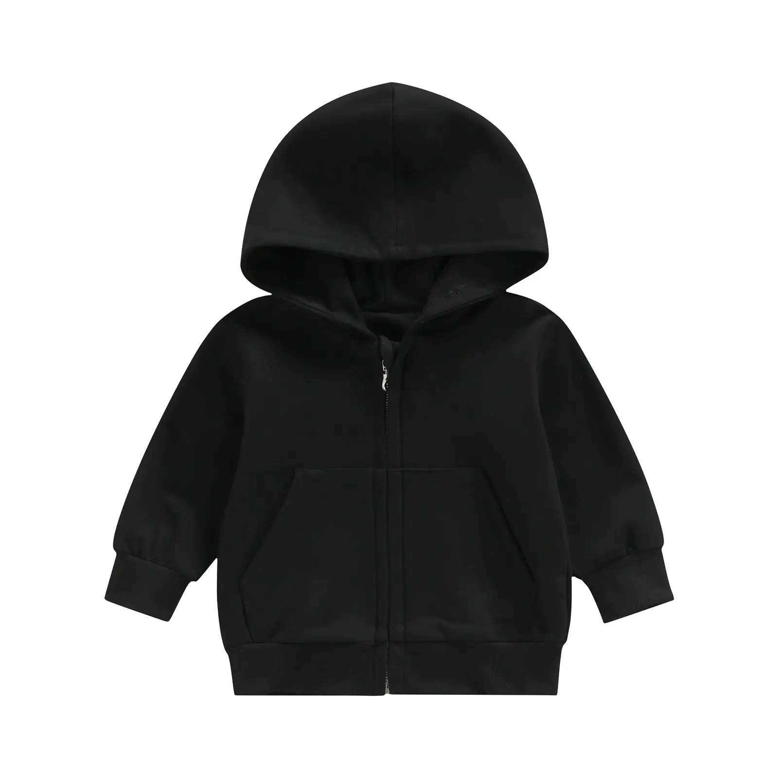 Toddler Kid Autumn Casual Hood Coat, Solid Color Long Sleeves Zipper Closure Loose Jacket for Boys Girls