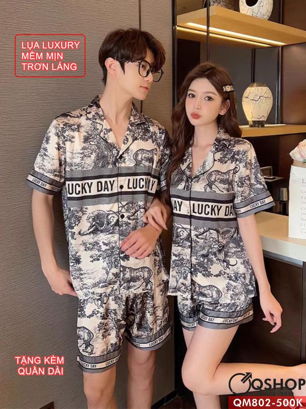  Bộ đồ pijama cặp đôi nam nữ Luxury combo gồm quần dài + quần ngắn + áo tay ngắn QSHOP QM802 