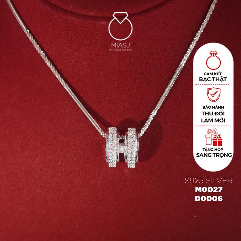 Dây chuyền nữ Bạc Ý S925 mặt chữ H đính đá CZ sang trọng cao cấp M0027 D0006| Mi.A Trang sức Bạc