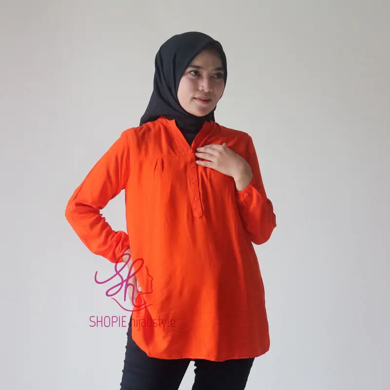 Blouse Rayon Jungle Orange - Blus Katun Polos Orens - Baju JUMBO - Atasan Wanita Kekinian - Kemeja Kerja 2