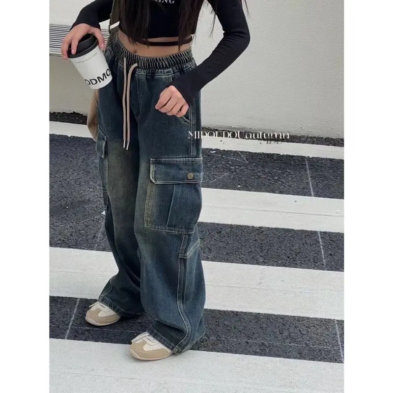 Quần jean cho bé gái sz 20-40kg ống xuông, quần jean ống rộng túi hộp hiphop 3