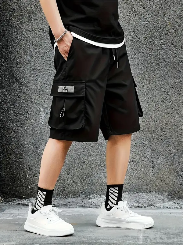 Men's Solid Color Cargo Shorts, Regular Fit Casual Fashion Comfy Breathable Shorts for Daily Wear, Men's Bottoms for All Seasons, Tropical 6