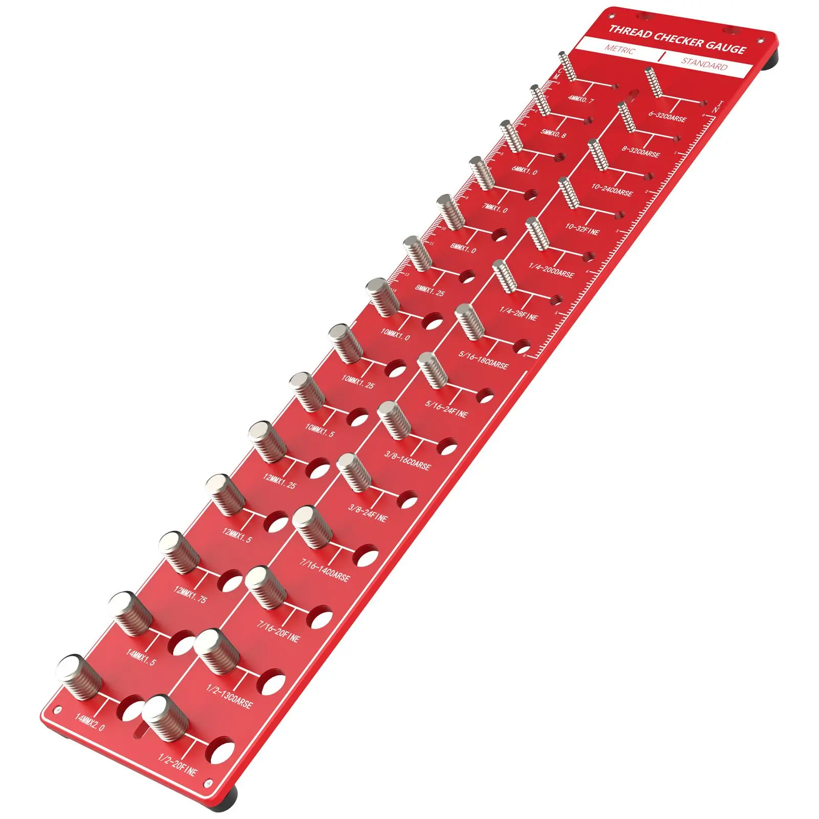 Thread Checker, Nut and Bolt Thread Checker, Bolt Size and Thread Gauge, Wall-mountable Bolt Thread Identifier Gauge with Inch & CM Ruler