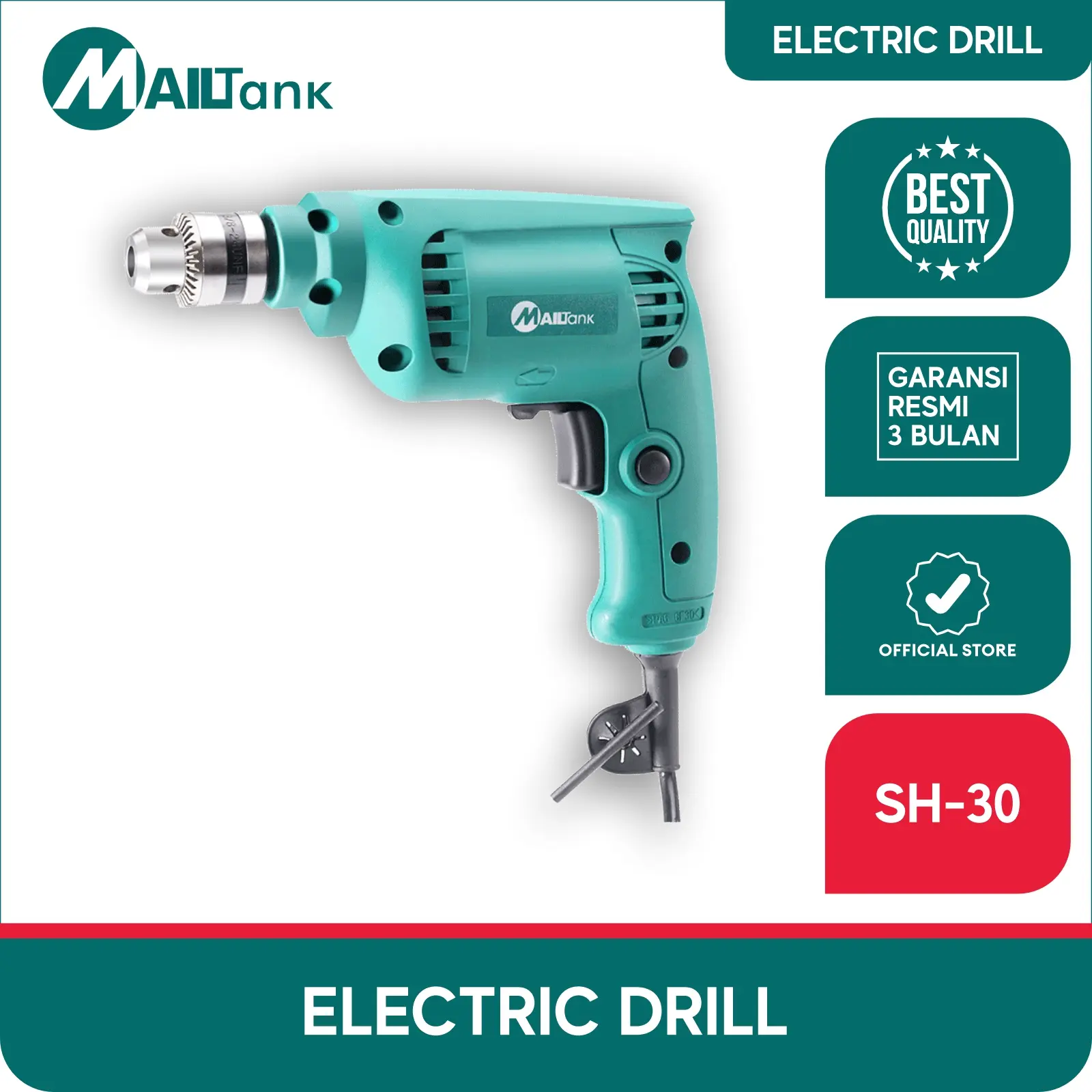 MailTank SH-30 Mesin Bor Tangan 10mm Putaran Bisa Bolak Balik Bisa Buat Bor Tembok Kayu Besi Ringan