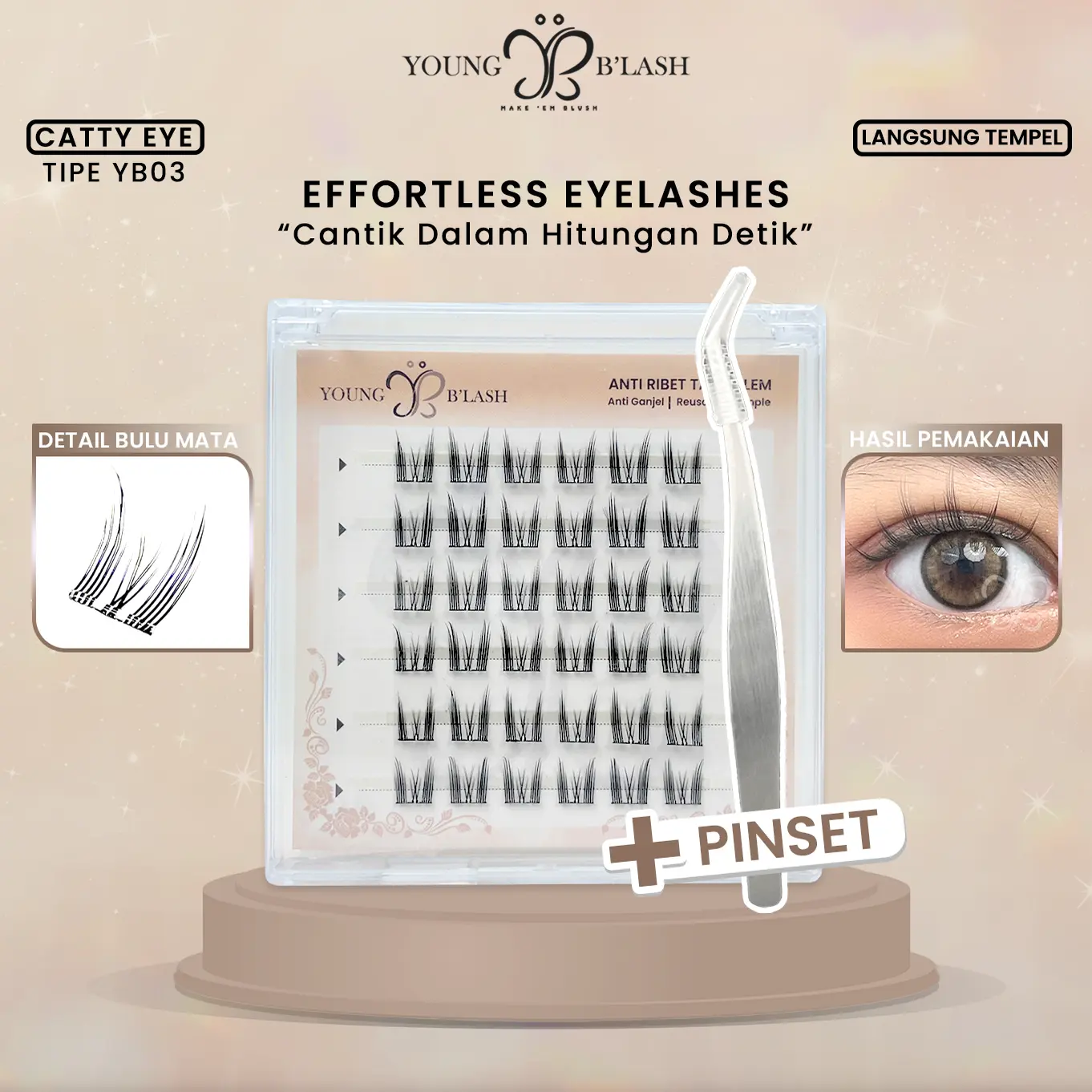 LANGSUNG TEMPEL | YB03 Catty youngblash Eyelash Extension TANPA LEM Bulu Mata Palsu PINSET Bulumata | Eye Makeup