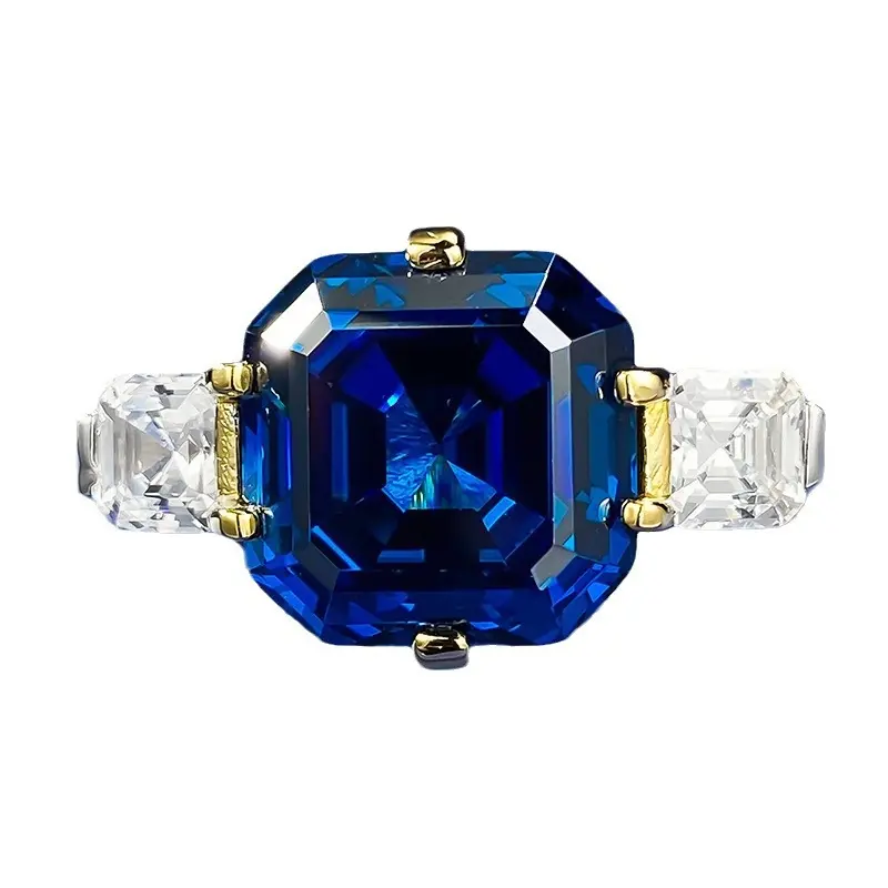 European and American New S925 Silver Royal Sapphire Ascut 12*12 Inlaid Zircon