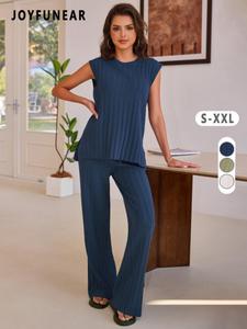 Women's Solid Color Top & Straight Leg Pants Two-piece Set, Casual Fashion Cozy Two Piece Outfits for Daily Outdoor Wear, Ladies Clothes for Summer