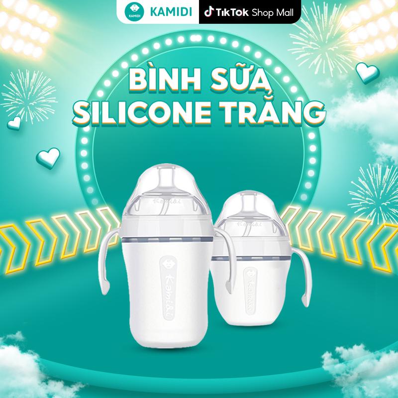 Bình sữa Kamidi trắng chất liệu silicon trắng an toàn, siêu mềm, chống sặc, chống đầy hơi cho bé dung tích 150ml/250ml - bìnhsữa silicon KAMIDI chính hãng binh  chongsac