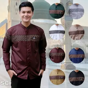 BAJU KOKO KURTA LENGAN PANJANG KOMBINASI BATIK MOTIF QYNANG KUBATA POLOS Katun