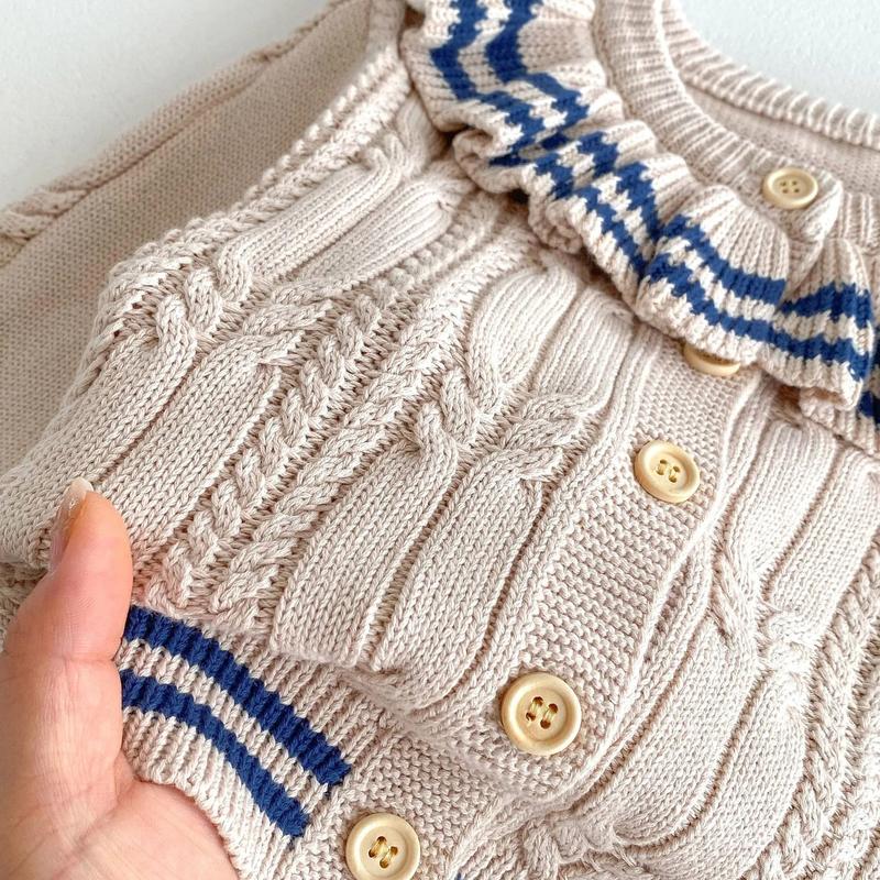 Product Introduction of Ins 2024 Autumn Baby Girls Knit Cardigan Sweater Lotus Collar Ruffle Line Collar Children Winter Solid Thicken Warm Knitwear Top 22